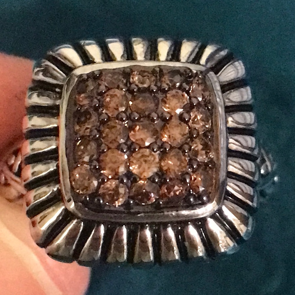 Gorgeous Silver Ring with Brown Stones - size 7